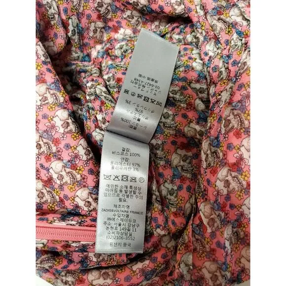 Zadig & Voltaire Javal Mousseline TDM Skirt Rose 36/SM Sugar Skulls Print NWT - Picture 15 of 15